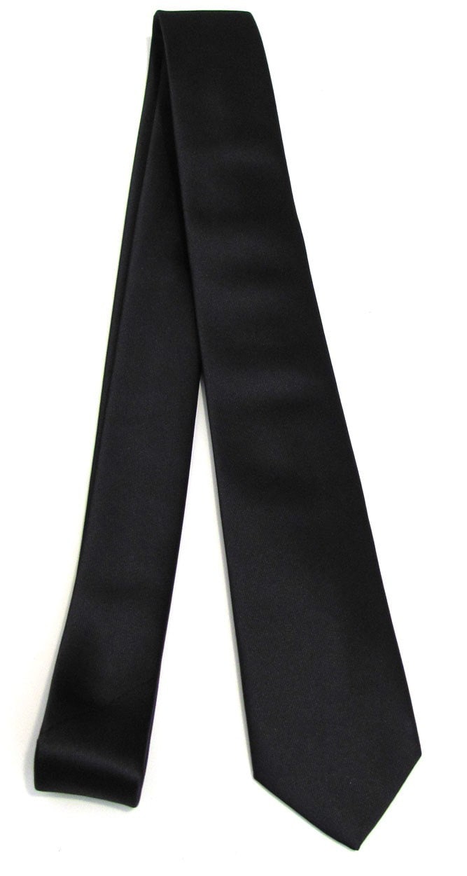Mens Tie Black Skinny Silk Necktie With Matching Pocket Square Handkerchief Option