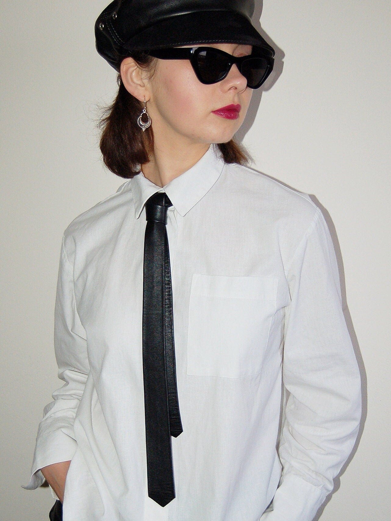 Genuine Leather Skinny Necktie: Vintage Style, Gift For Men/women