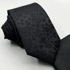 Floral Black Slim 2.75" Self Tie Neck Tie And Pocket Square Set Wedding Formal Groomsman Prom Narrow Gift