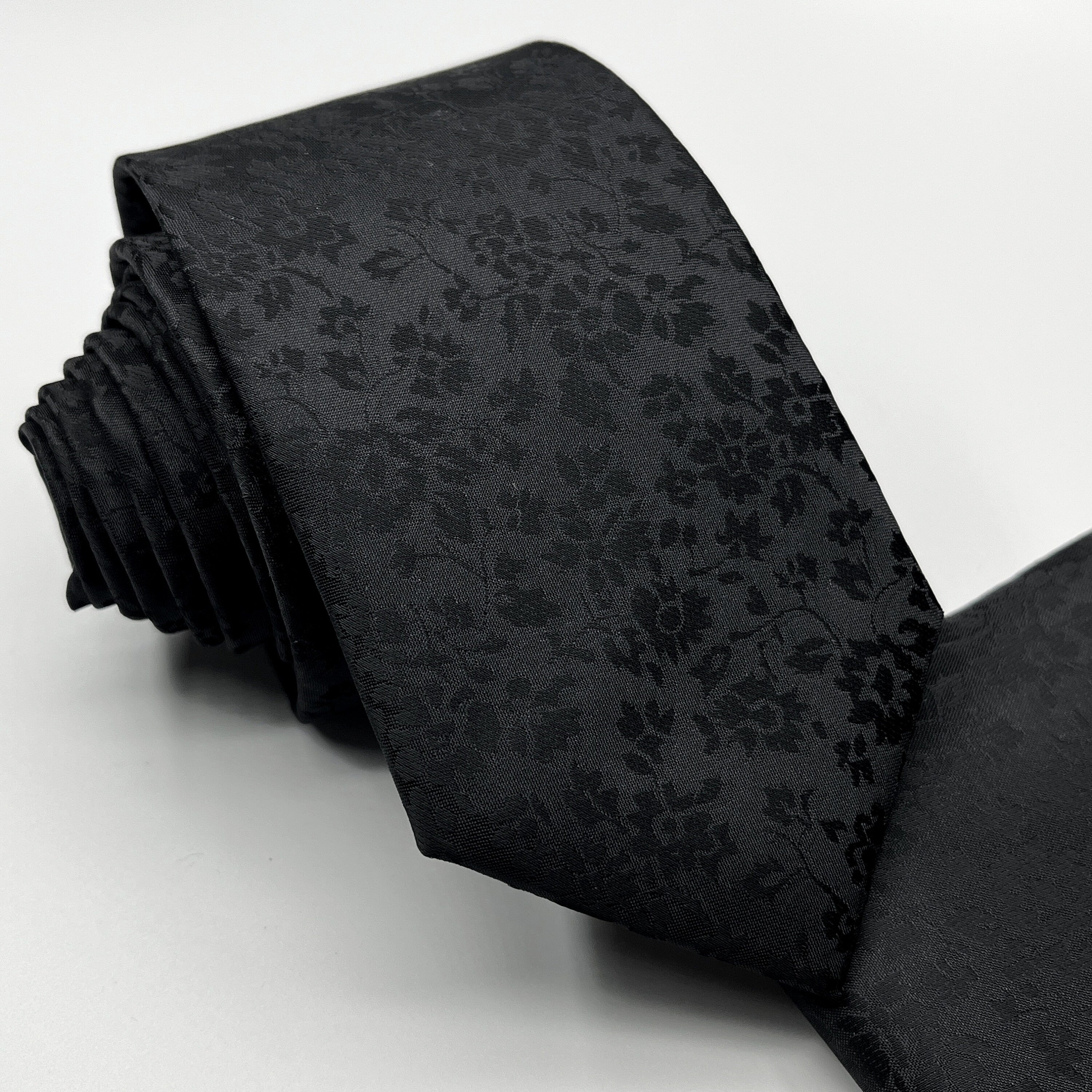 Floral Black Slim 2.75" Self Tie Neck Tie And Pocket Square Set Wedding Formal Groomsman Prom Narrow Gift