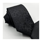 Floral Black Slim 2.75" Self Tie Neck Tie And Pocket Square Set Wedding Formal Groomsman Prom Narrow Gift