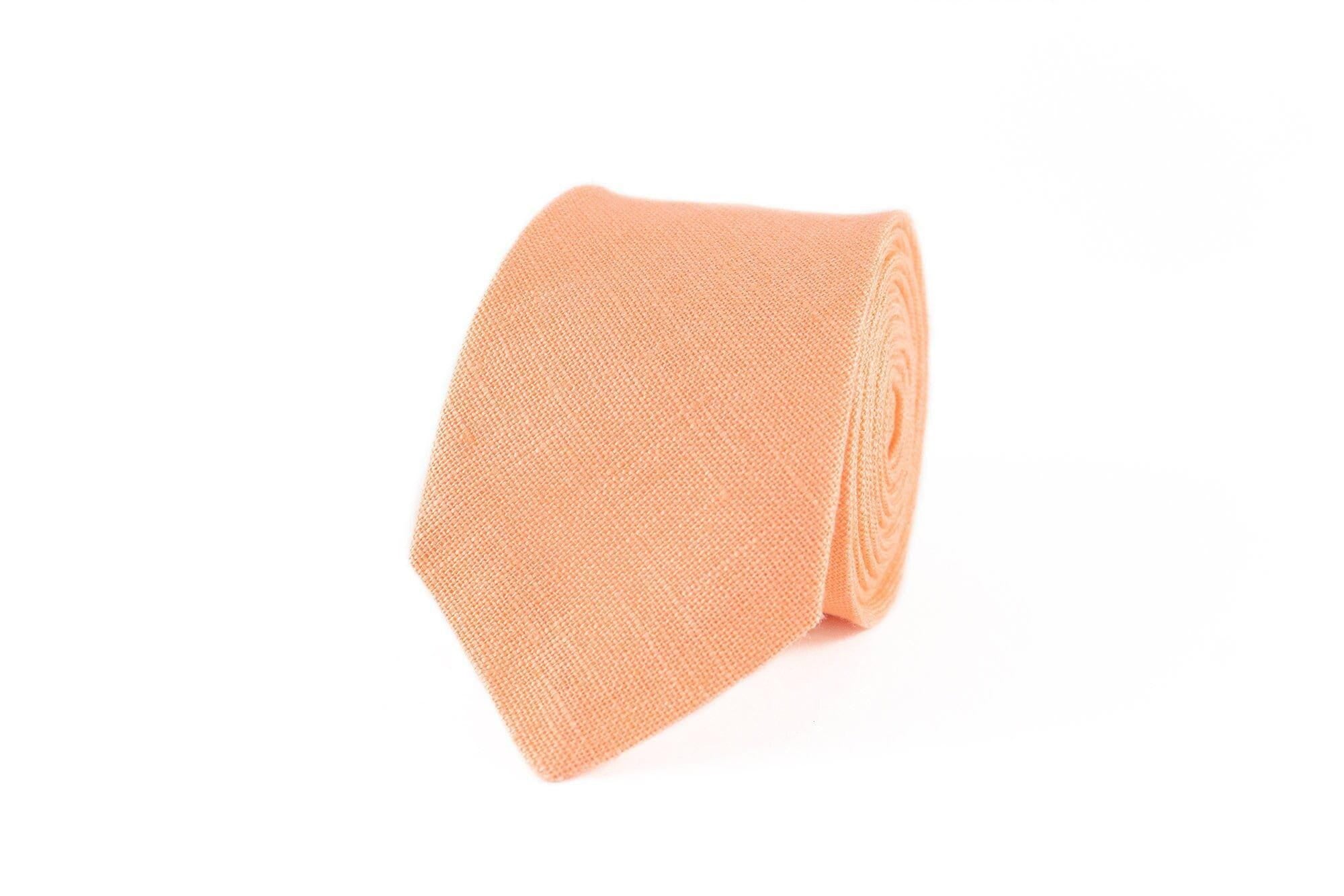 Peach Linen Skinny/slim Tie - Handmade Men's Necktie