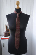 1960s Geometric Mod Skinny Tie – Brown & Blue Micro Pattern Narrow Necktie