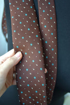 1960s Geometric Mod Skinny Tie – Brown & Blue Micro Pattern Narrow Necktie