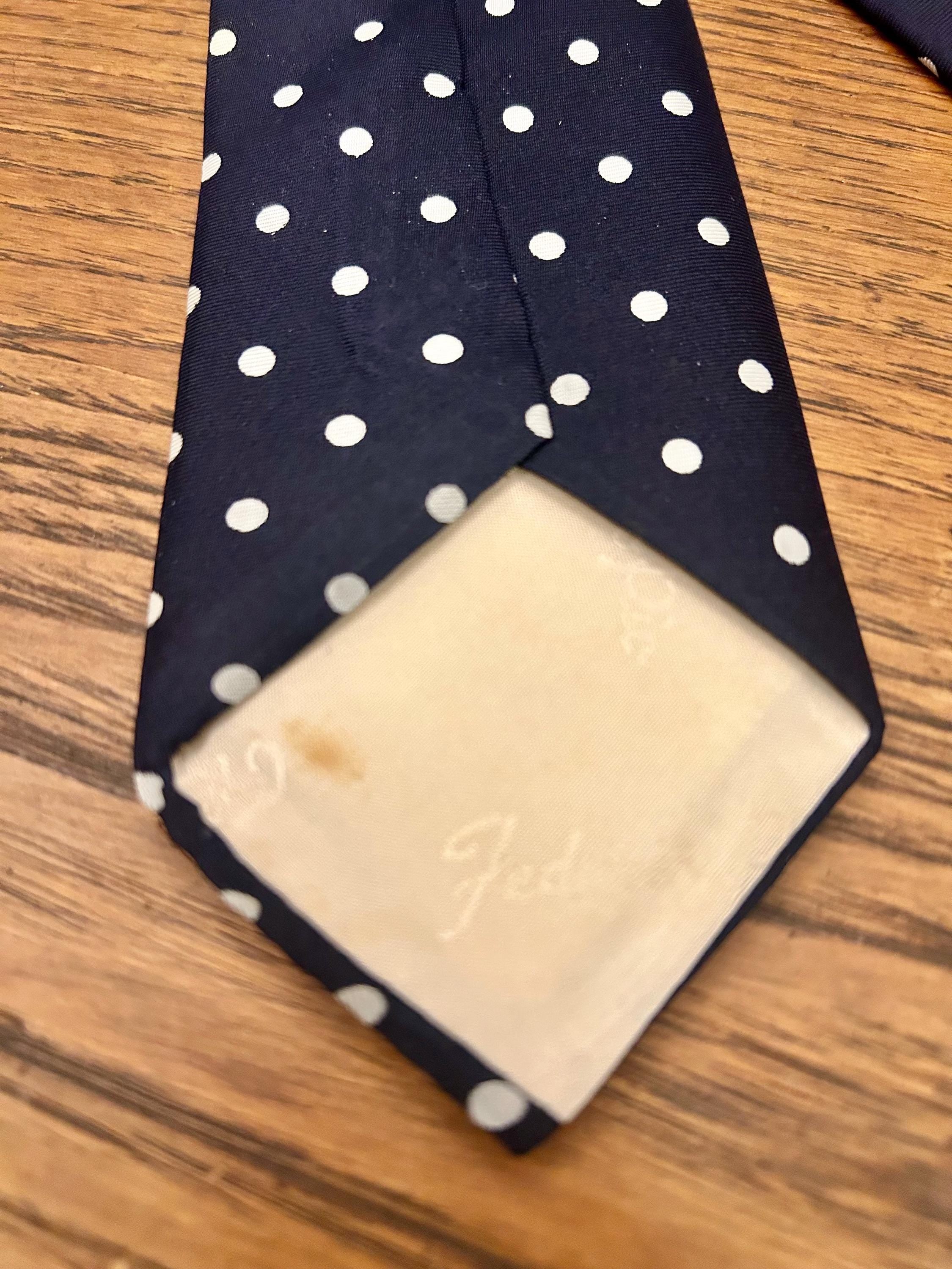 Vintage Italian Silk Polka Dot Tie – Federico Dio Navy Slim 3in