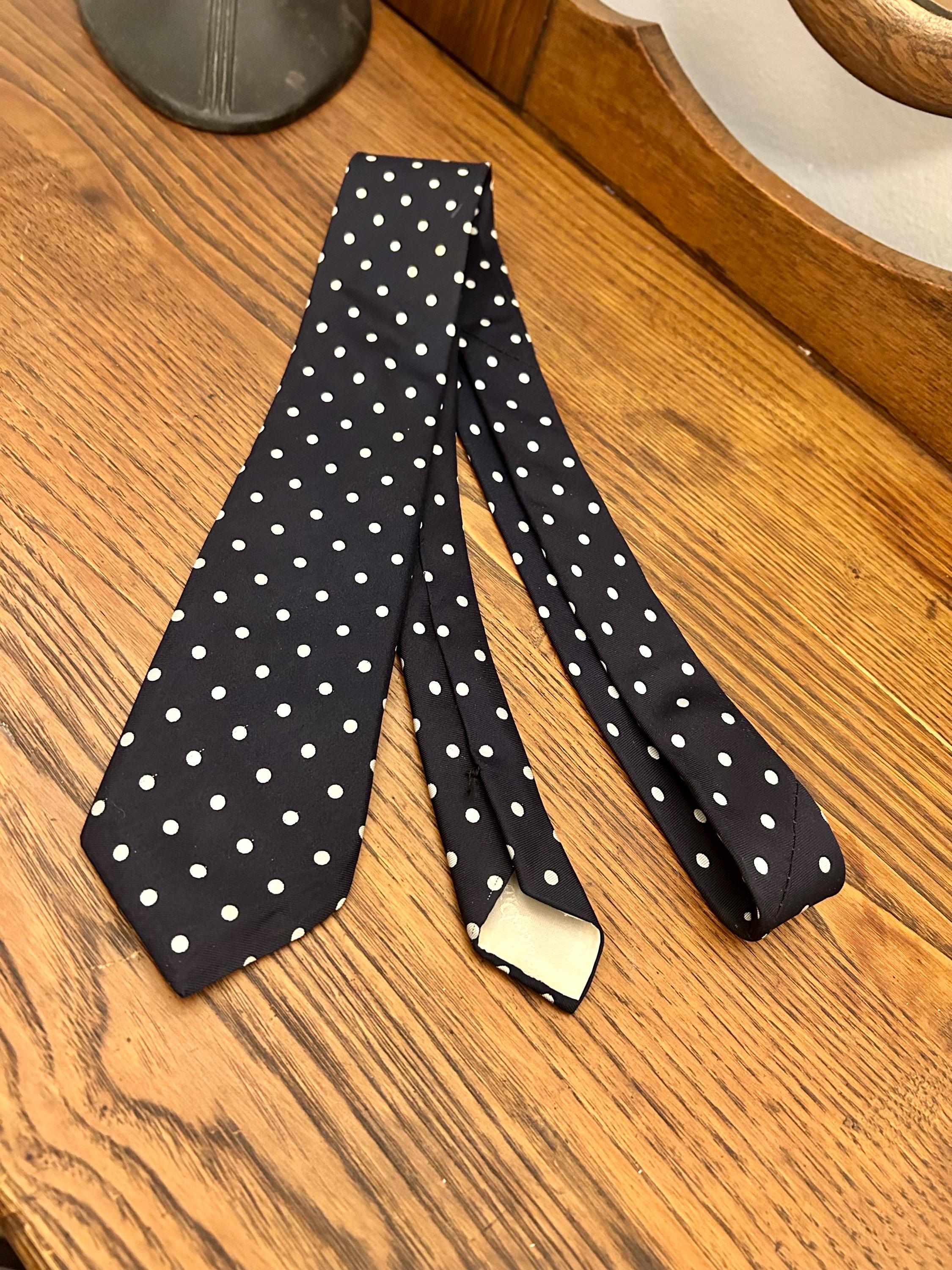Vintage Italian Silk Polka Dot Tie – Federico Dio Navy Slim 3in