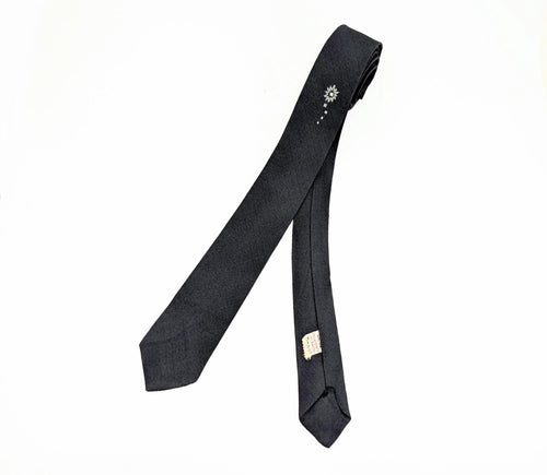 1950s Skinny Black Necktie By Regal | Vintage Slim Tie Atomic Starburst | Retro Rockabilly Men's Tie Mad Men Style