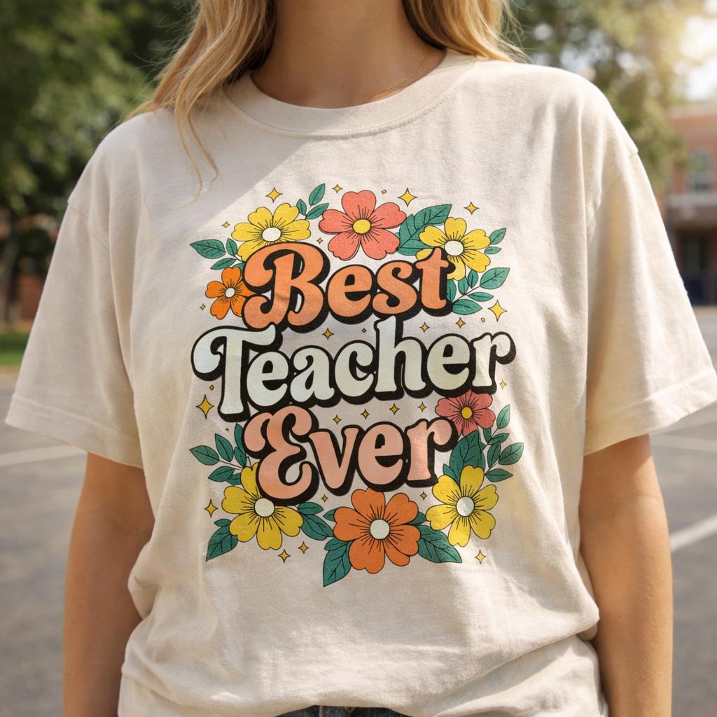 Best Teacher Ever Shirt, Teacher Appreciation Gift, Floral Retro Teacher T-Shirt, Cute Teacher Gift, Back to School Tee, Unisex