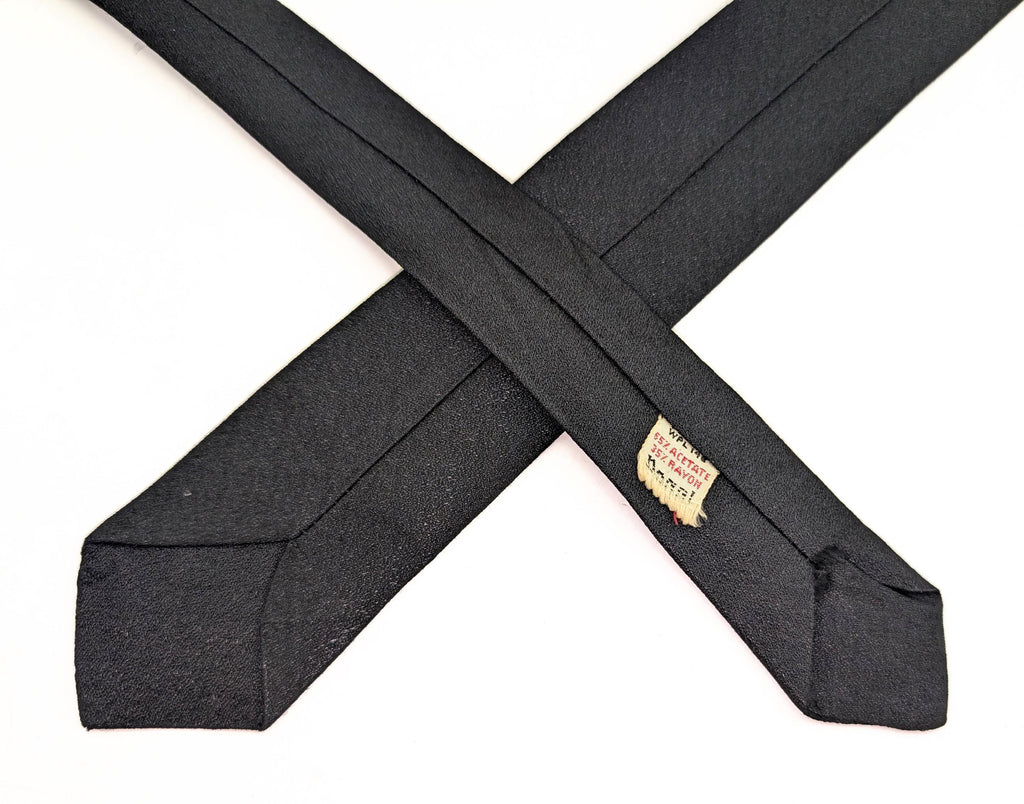 1950s Skinny Black Necktie By Regal | Vintage Slim Tie Atomic Starburst | Retro Rockabilly Men's Tie Mad Men Style