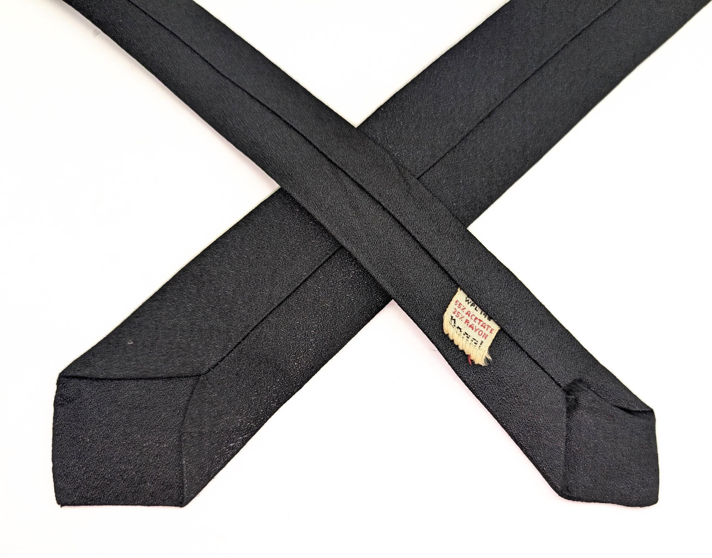 1950s Skinny Black Necktie By Regal | Vintage Slim Tie Atomic Starburst | Retro Rockabilly Men's Tie Mad Men Style