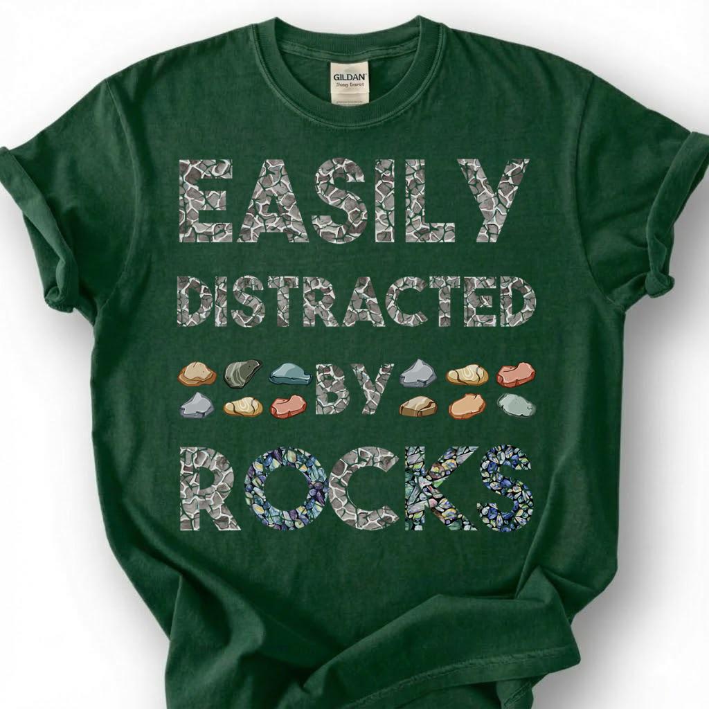 Easily Distracted By Rocks Shirt, Geology Mineral Stone Pattern Tee, Rock Collector Humor T-Shirt, Rockhound Earth Science Lover Gift