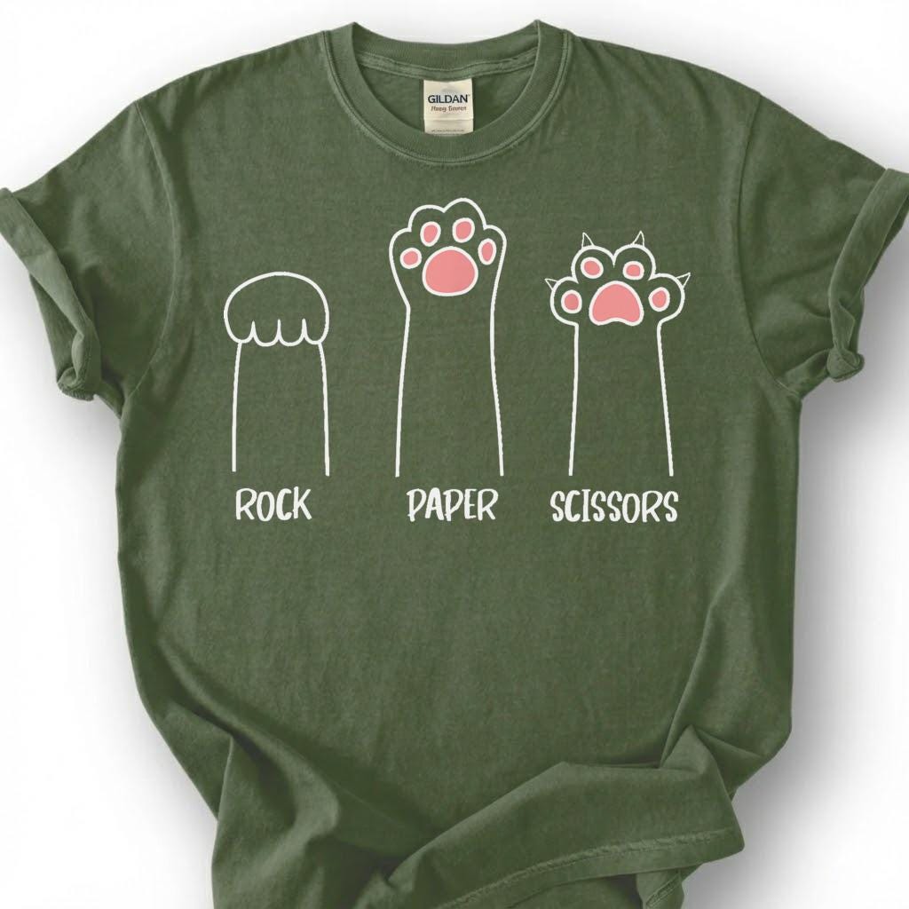 Rock Paper Scissors Cat Paw Shirt, Kitten Hand Game Humor Tee, Feline Lover T-Shirt, Pet Owner Gift For Him Her, Minimalist Animal Design