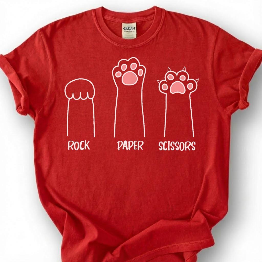 Rock Paper Scissors Cat Paw Shirt, Kitten Hand Game Humor Tee, Feline Lover T-Shirt, Pet Owner Gift For Him Her, Minimalist Animal Design