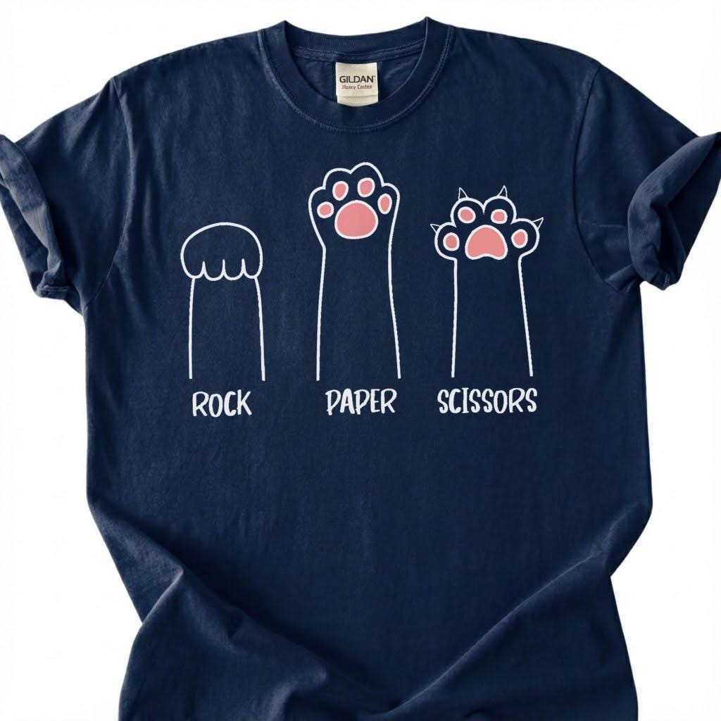 Rock Paper Scissors Cat Paw Shirt, Kitten Hand Game Humor Tee, Feline Lover T-Shirt, Pet Owner Gift For Him Her, Minimalist Animal Design