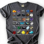 Mineral Collection Chart Shirt, Rock Types Identification Guide Tee, Geology Gemstone Crystal T-Shirt, Rockhound Earth Science Lover Gift