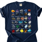 Mineral Collection Chart Shirt, Rock Types Identification Guide Tee, Geology Gemstone Crystal T-Shirt, Rockhound Earth Science Lover Gift