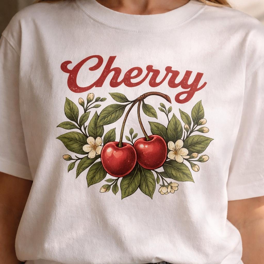 Cherry Shirt Vintage Botanical Tee, Retro Fruit Graphic T-Shirt, Cute Summer Cherry Tee, Cottagecore Gift for Women