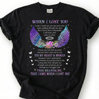 Broken Heart When I Lost You Shirt, Colorful Angel Wing Memorial Tee, Grieving Heartache Remembrance T-Shirt, Missing Loved One Tribute Top
