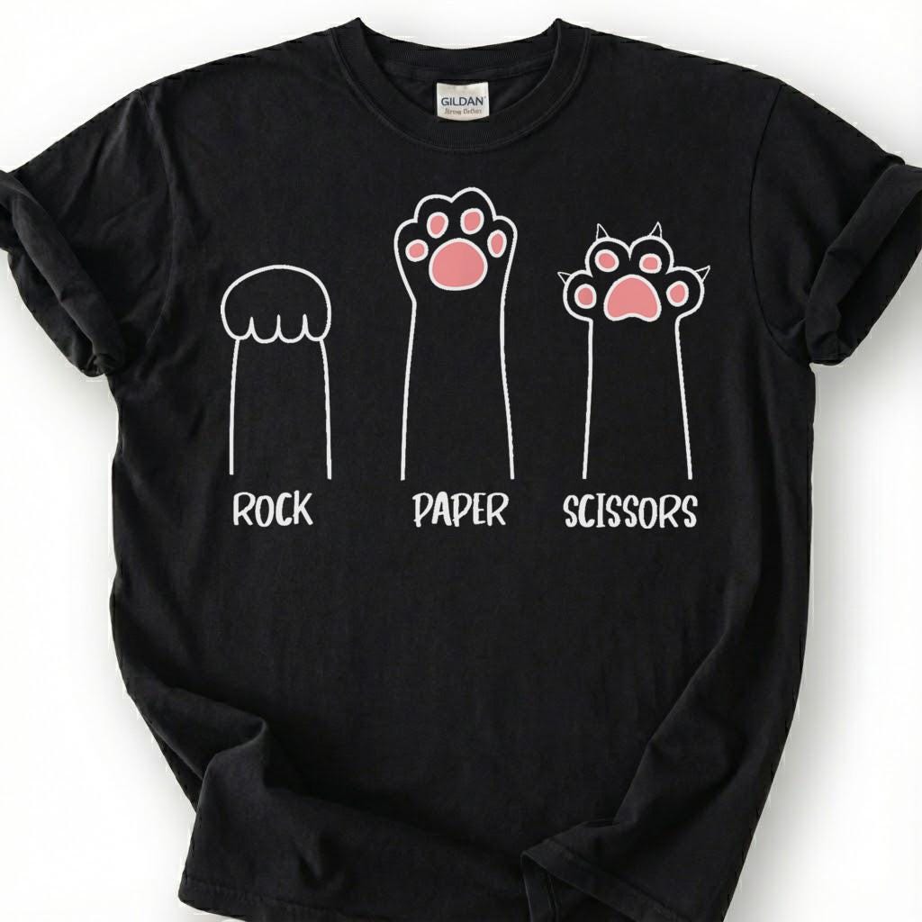 Rock Paper Scissors Cat Paw Shirt, Kitten Hand Game Humor Tee, Feline Lover T-Shirt, Pet Owner Gift For Him Her, Minimalist Animal Design