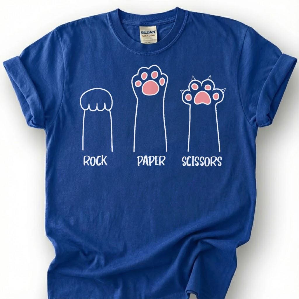 Rock Paper Scissors Cat Paw Shirt, Kitten Hand Game Humor Tee, Feline Lover T-Shirt, Pet Owner Gift For Him Her, Minimalist Animal Design