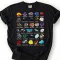 Mineral Collection Chart Shirt, Rock Types Identification Guide Tee, Geology Gemstone Crystal T-Shirt, Rockhound Earth Science Lover Gift