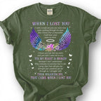 Broken Heart When I Lost You Shirt, Colorful Angel Wing Memorial Tee, Grieving Heartache Remembrance T-Shirt, Missing Loved One Tribute Top