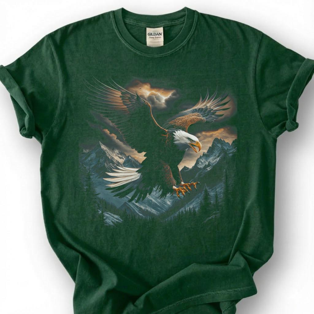 Bald Eagle Mountain Shirt, Majestic Wildlife Bird Tee, Nature Forest Landscape Top, American Patriotic Apparel, Birdwatcher Hiker Gift