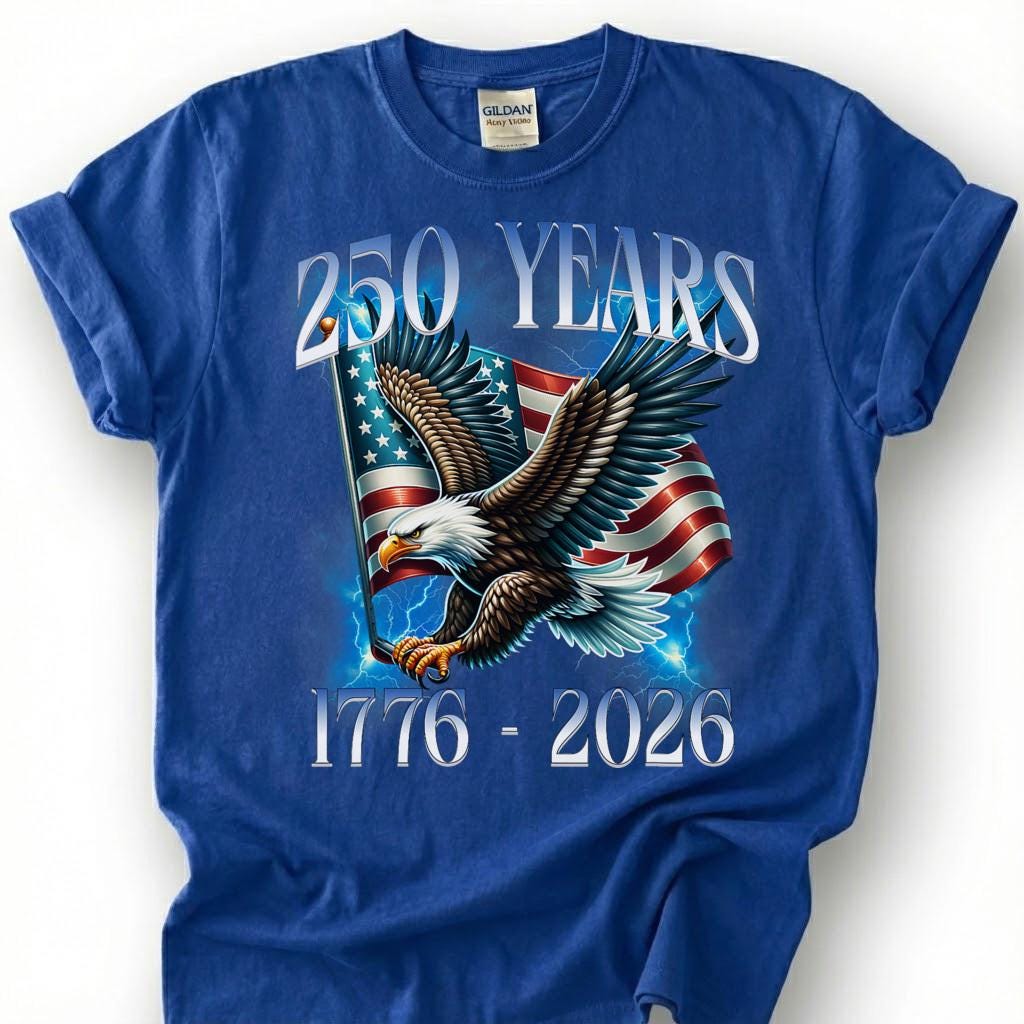 250 Years 1776 2026 America Shirt, Patriotic Bald Eagle Flag Tee, USA Semiquincentennial Top, Independence Day Apparel, July 4th Mens Gift