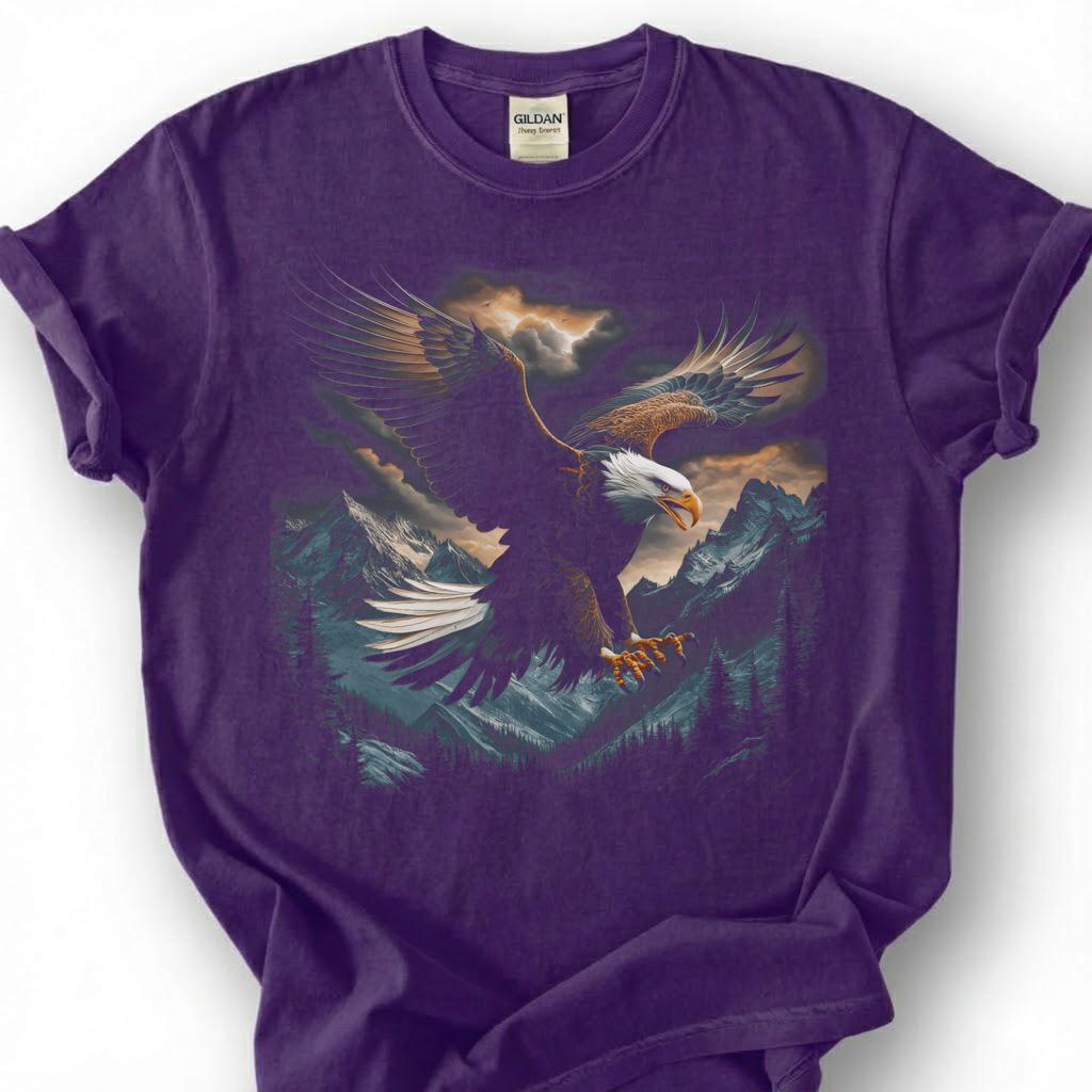 Bald Eagle Mountain Shirt, Majestic Wildlife Bird Tee, Nature Forest Landscape Top, American Patriotic Apparel, Birdwatcher Hiker Gift