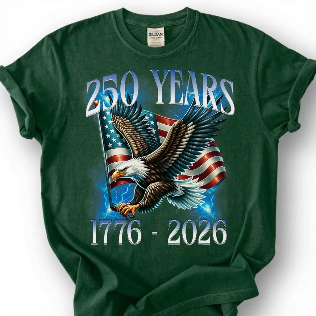 250 Years 1776 2026 America Shirt, Patriotic Bald Eagle Flag Tee, USA Semiquincentennial Top, Independence Day Apparel, July 4th Mens Gift
