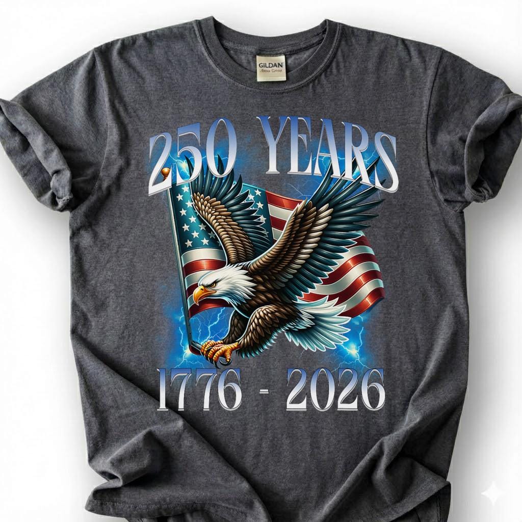 250 Years 1776 2026 America Shirt, Patriotic Bald Eagle Flag Tee, USA Semiquincentennial Top, Independence Day Apparel, July 4th Mens Gift
