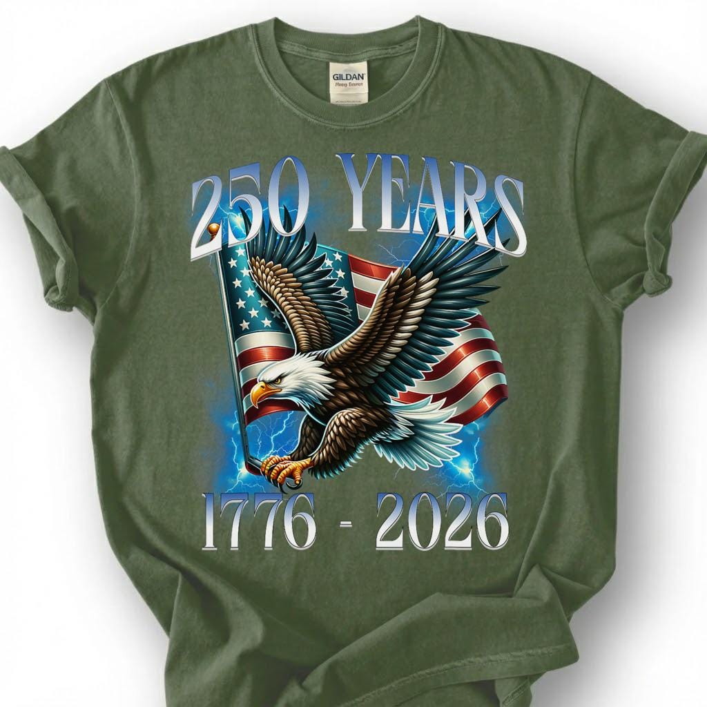 250 Years 1776 2026 America Shirt, Patriotic Bald Eagle Flag Tee, USA Semiquincentennial Top, Independence Day Apparel, July 4th Mens Gift