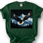 Bald Eagle Flying Over Mountains Shirt, Majestic Wildlife Bird Tee, Snowy Forest Landscape Top, Nature Photography Apparel, Birdwatcher Gift
