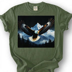 Bald Eagle Flying Over Mountains Shirt, Majestic Wildlife Bird Tee, Snowy Forest Landscape Top, Nature Photography Apparel, Birdwatcher Gift