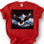 Bald Eagle Flying Over Mountains Shirt, Majestic Wildlife Bird Tee, Snowy Forest Landscape Top, Nature Photography Apparel, Birdwatcher Gift